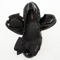 Pre Owned Prada Sport Black Patent Leather Bow Detail Ballet Flats Size 39.5