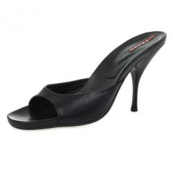 Pre Owned Prada Sport Black Leather High Heel Mules Size 41