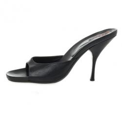 Pre Owned Prada Sport Black Leather High Heel Mules Size 41