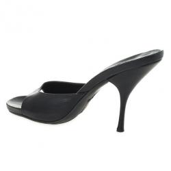 Pre Owned Prada Sport Black Leather High Heel Mules Size 41