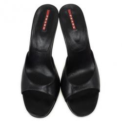 Pre Owned Prada Sport Black Leather High Heel Mules Size 41