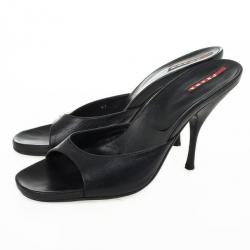 Pre Owned Prada Sport Black Leather High Heel Mules Size 41