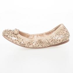 Pre Owned Prada Sport Beige Floral Laser Cut Patent Leather Bow Ballet Flats Size 38.5