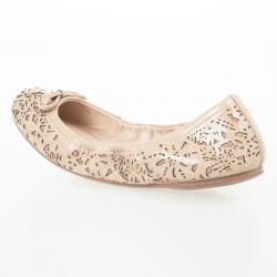 Pre Owned Prada Sport Beige Floral Laser Cut Patent Leather Bow Ballet Flats Size 38.5