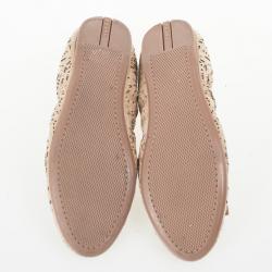 Pre Owned Prada Sport Beige Floral Laser Cut Patent Leather Bow Ballet Flats Size 38.5