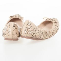 Pre Owned Prada Sport Beige Floral Laser Cut Patent Leather Bow Ballet Flats Size 38.5