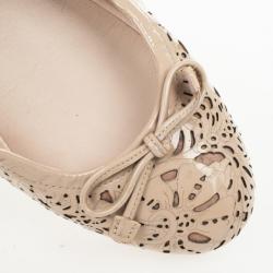 Pre Owned Prada Sport Beige Floral Laser Cut Patent Leather Bow Ballet Flats Size 38.5