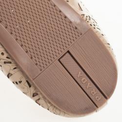 Pre Owned Prada Sport Beige Floral Laser Cut Patent Leather Bow Ballet Flats Size 38.5