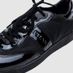 Pre Owned Prada Sport Black Leather Lace Up Sneakers Size 37.5