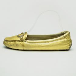 Pre Owned Prada Sport Gold Leather Loafers Size 37.5