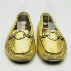 Pre Owned Prada Sport Gold Leather Loafers Size 37.5