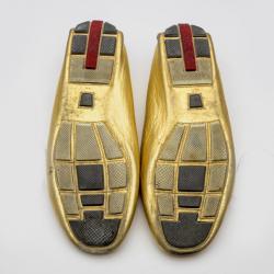 Pre Owned Prada Sport Gold Leather Loafers Size 37.5