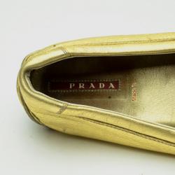 Pre Owned Prada Sport Gold Leather Loafers Size 37.5