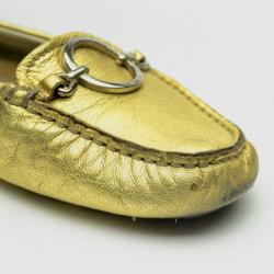 Pre Owned Prada Sport Gold Leather Loafers Size 37.5