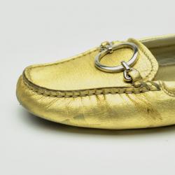 Pre Owned Prada Sport Gold Leather Loafers Size 37.5