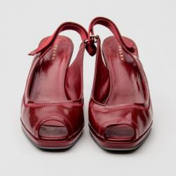 Pre Owned Prada Sport Red Patent Leather Slingback Wedges Size 38