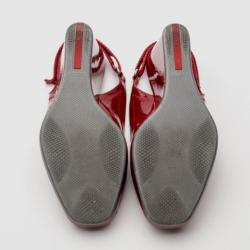 Pre Owned Prada Sport Red Patent Leather Slingback Wedges Size 38
