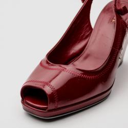 Pre Owned Prada Sport Red Patent Leather Slingback Wedges Size 38