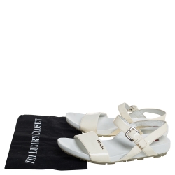 Pre Owned Prada Sport Cream Patent Leather Flat Ankle Strap Sandals Size 39