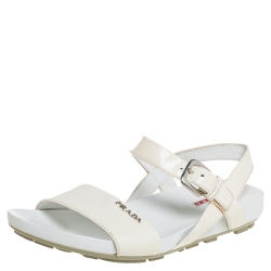 Pre Owned Prada Sport Cream Patent Leather Flat Ankle Strap Sandals Size 39