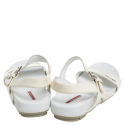 Pre Owned Prada Sport Cream Patent Leather Flat Ankle Strap Sandals Size 39