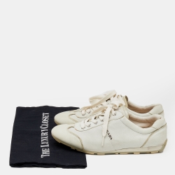 Pre Owned حذاء رياضي برادا سبورت جلد عاجي بالشعار عنق منخفض مقاس 38