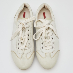 Pre Owned حذاء رياضي برادا سبورت جلد عاجي بالشعار عنق منخفض مقاس 38