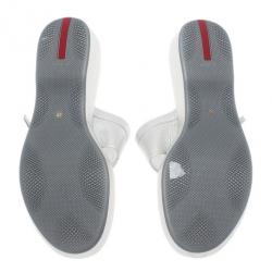 Pre Owned Prada Sport Silver Metallic Leather Thong Sandals Size 39