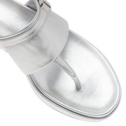 Pre Owned Prada Sport Silver Metallic Leather Thong Sandals Size 39
