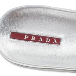 Pre Owned Prada Sport Silver Metallic Leather Thong Sandals Size 39