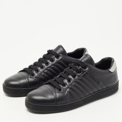 Pre Owned Prada Sport Black/Silver Leather Low Top Sneakers Size 37.5