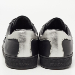 Pre Owned Prada Sport Black/Silver Leather Low Top Sneakers Size 37.5