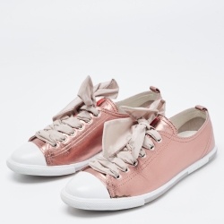 Pre Owned Prada Sport Metallic Pink Leather Low Top Sneakers Size 36.5