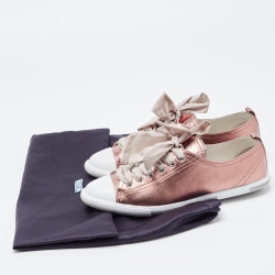 Pre Owned Prada Sport Metallic Pink Leather Low Top Sneakers Size 36.5