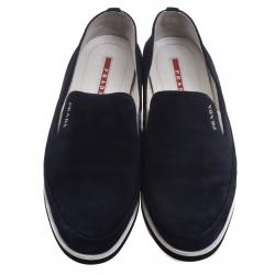 Pre Owned Prada Sport Navy Blue Suede Slip On Loafers Size 37