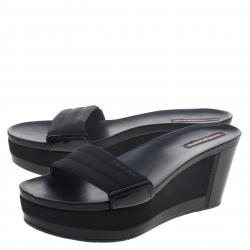 Prada Sport Black Canvas and Leather Wedge Slides Size 39.5