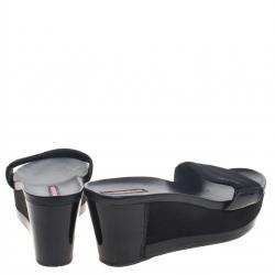 Prada Sport Black Canvas and Leather Wedge Slides Size 39.5