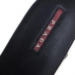 Prada Sport Black Canvas and Leather Wedge Slides Size 39.5
