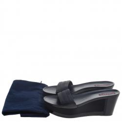 Prada Sport Black Canvas and Leather Wedge Slides Size 39.5