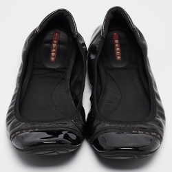 Pre Owned Prada Sport Black Patent Leather Cap Toe Ballet Flats Size 40