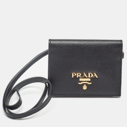 Prada Black Saffiano Leather Card Case Lanyard