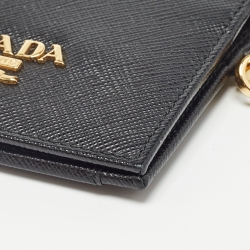 Prada Black Saffiano Leather Card Case Lanyard