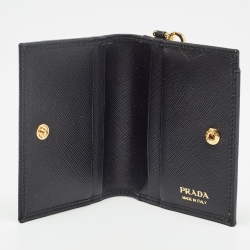 Prada Black Saffiano Leather Card Case Lanyard