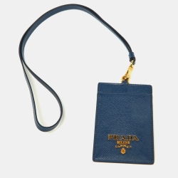 Prada Blue Saffiano Leather Badge Holder