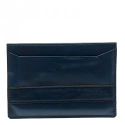 Pre Owned Prada Blue Patent Leather Card Case