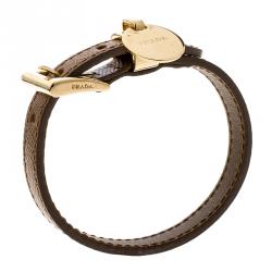 Prada Buckle Closure Saffiano Leather Bracelet