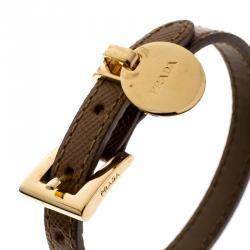Prada Buckle Closure Saffiano Leather Bracelet