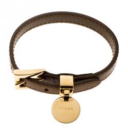 Prada Buckle Closure Saffiano Leather Bracelet