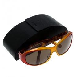 Prada Red Orange/Black SPR01E Square Sunglasses 