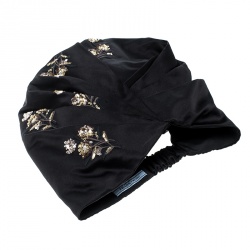 Prada Black Floral Sequin Embroidered Silk Turban